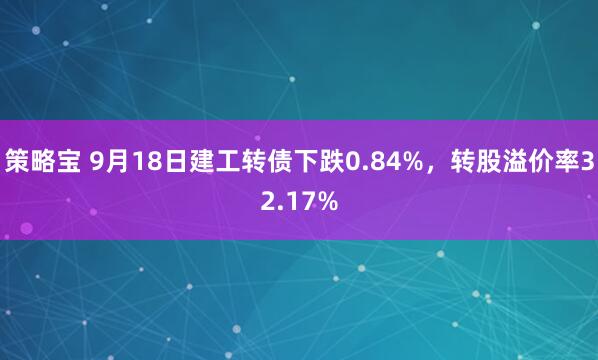 策略宝 9月18日建工转债下跌0.84%，转股溢价率32.17%